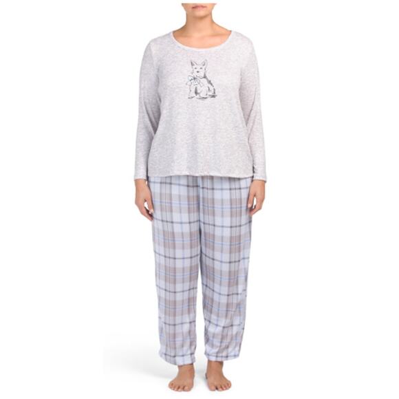 LAURA ASHLEY PLUS SCOTTIE DOG PLAID PANT HACCI PJ SET SIZE 1X - Picture 1 of 2